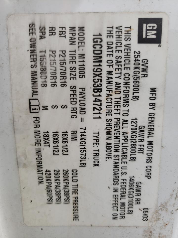 Photo 10 from auction – 2003 CHEVROLET ASTRO with VIN 1GCDM19X53B147211