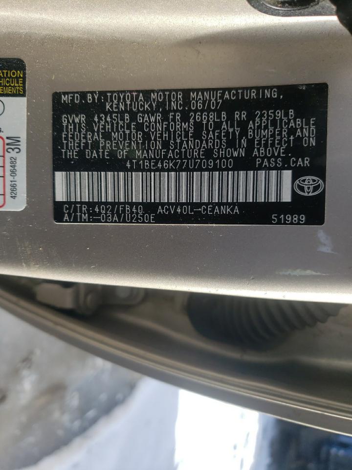 Photo 10 from auction – 2007 TOYOTA CAMRY CE with VIN 4T1BE46K77U709100