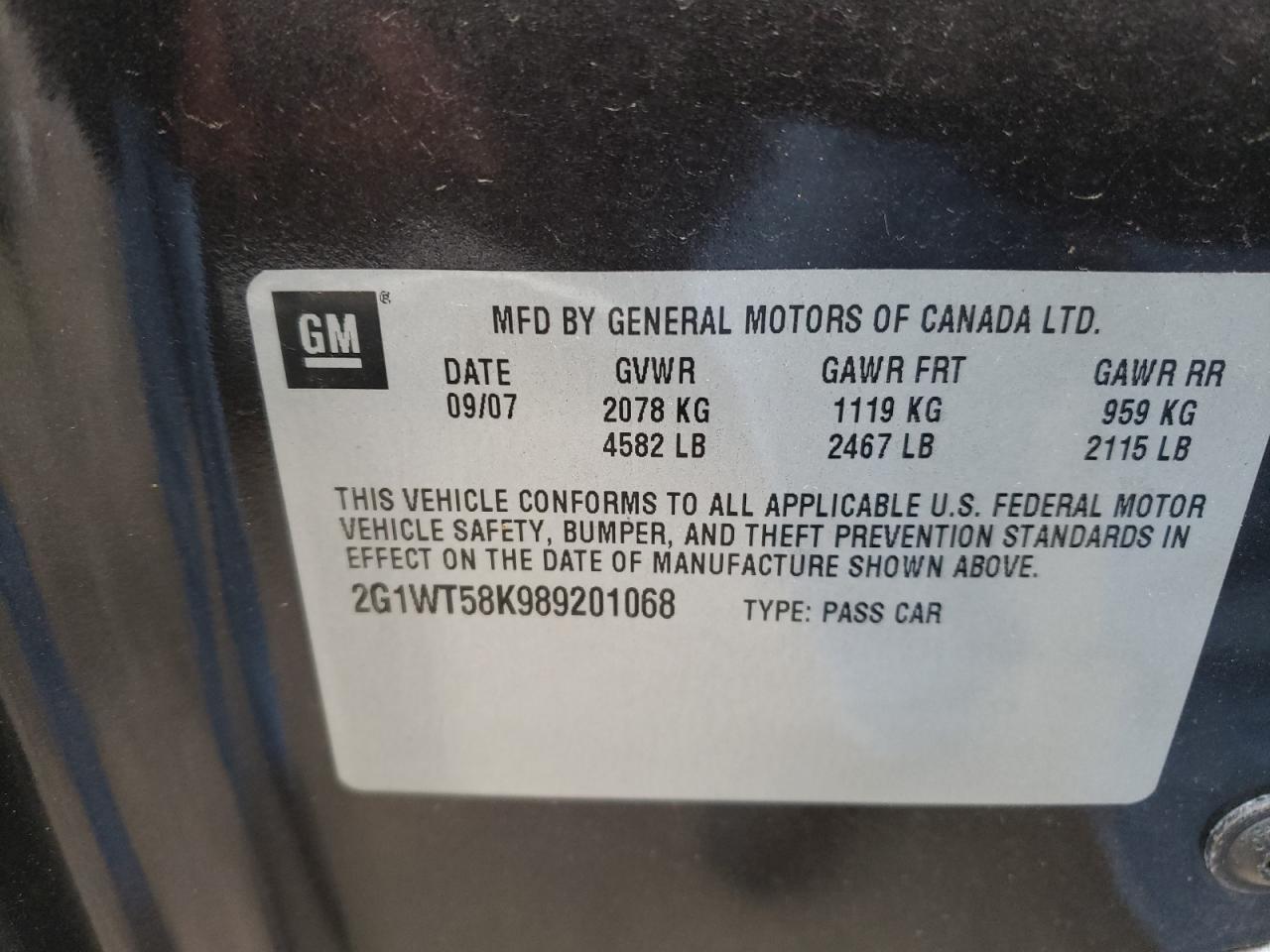 Photo 10 from auction – 2008 CHEVROLET IMPALA LT with VIN 2G1WT58K989201068