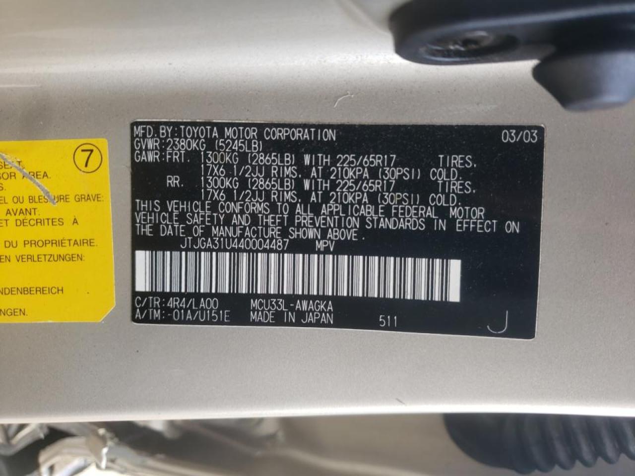 Photo 10 from auction – 2004 LEXUS RX 330 with VIN JTJGA31U440004487