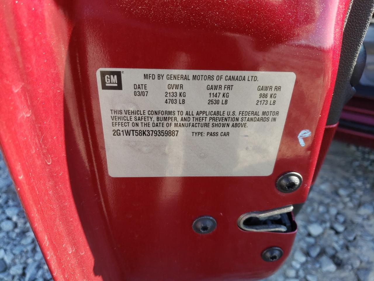 Photo 10 from auction – 2007 CHEVROLET IMPALA LT with VIN 2G1WT58K379359887