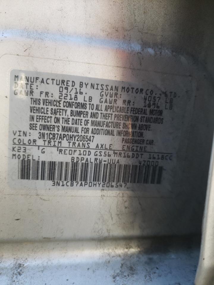Photo 10 from auction – 2017 NISSAN SENTRA SR with VIN 3N1CB7AP0HY206547