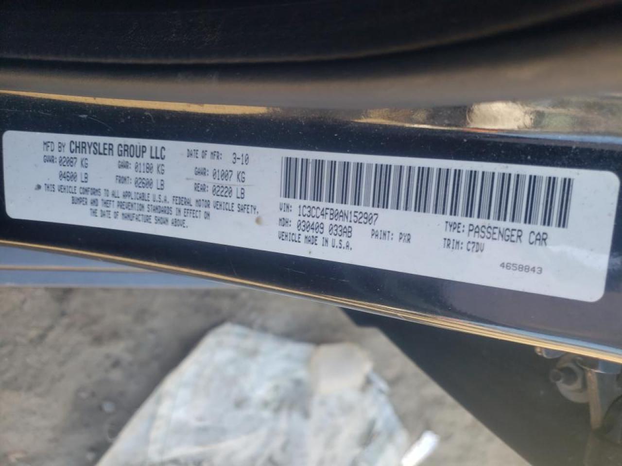 Photo 10 from auction – 2010 CHRYSLER SEBRING TO with VIN 1C3CC4FB0AN152907