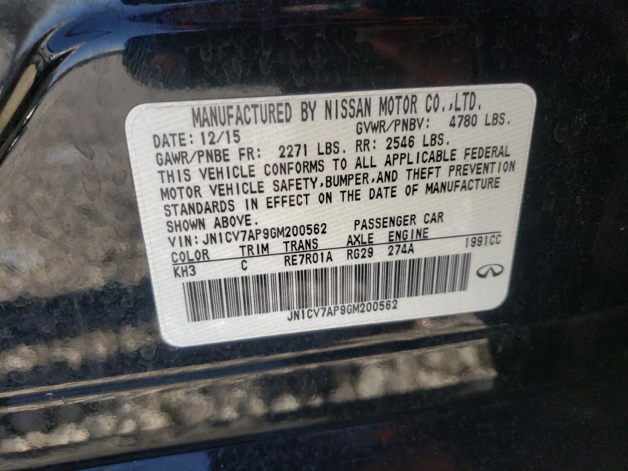 Photo 10 from auction – 2016 INFINITI Q50 BASE with VIN JN1CV7AP9GM200562