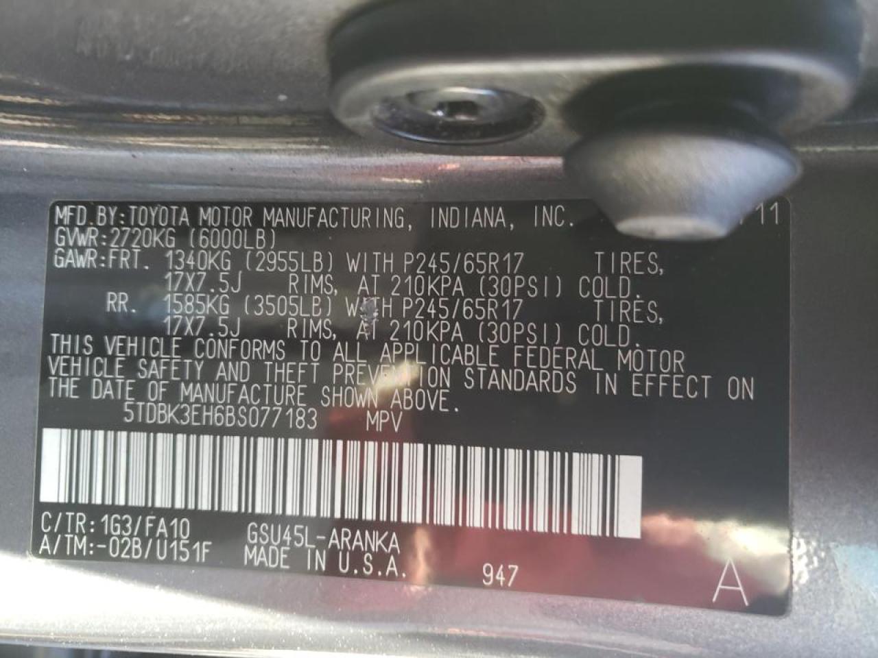 Photo 10 from auction – 2011 TOYOTA HIGHLANDER with VIN 5TDBK3EH6BS077183