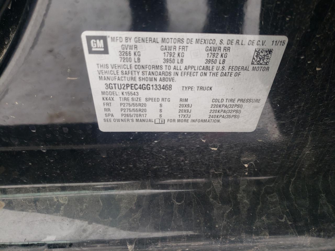 Photo 10 from auction – 2016 GMC SIERRA K15 with VIN 3GTU2PEC4GG133468