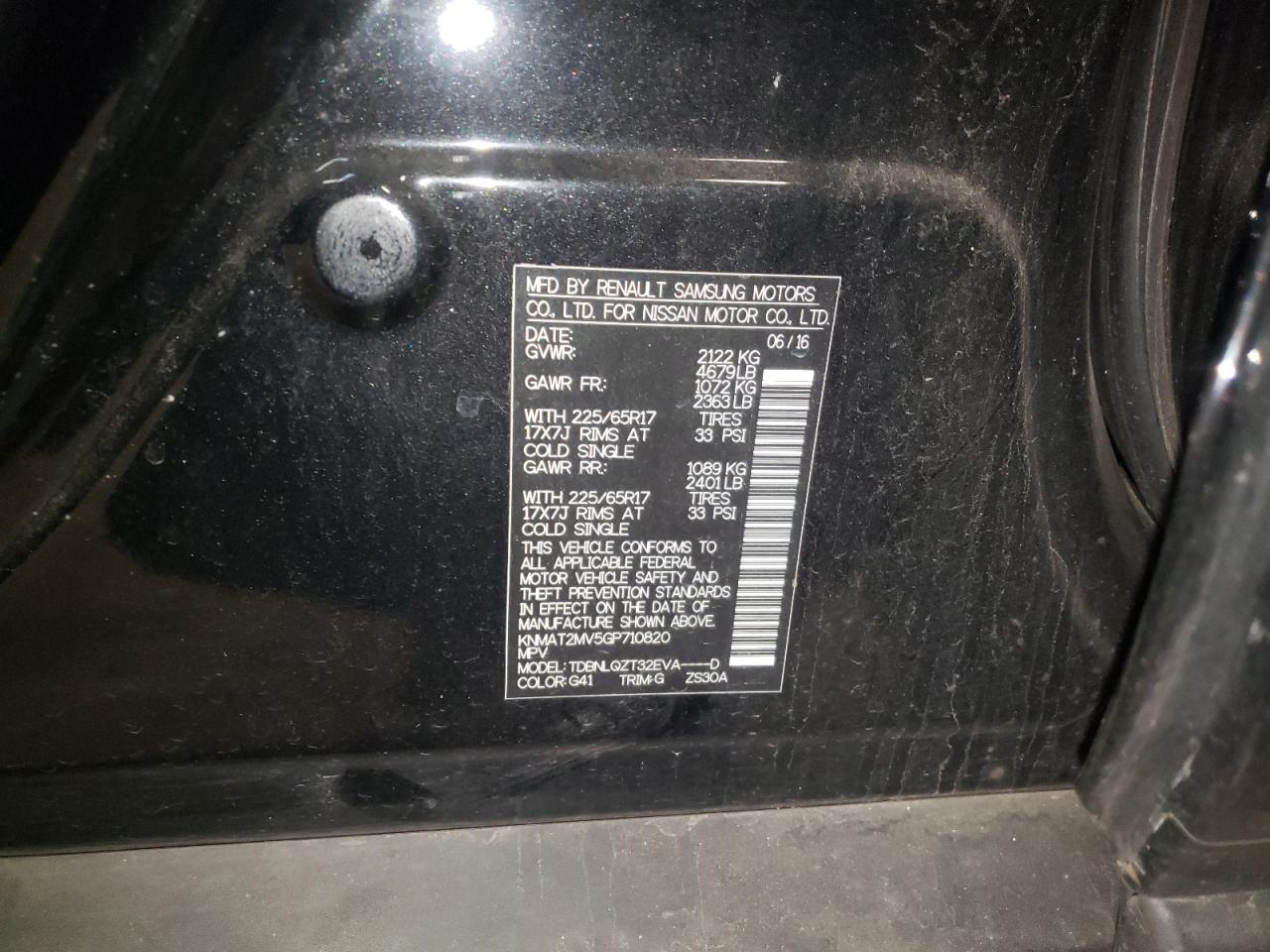 Photo 10 from auction – 2016 NISSAN ROGUE S with VIN KNMAT2MV5GP710820