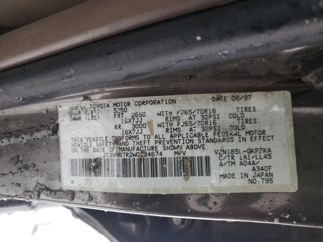 Photo 10 from auction – 1998 TOYOTA 4RUNNER LI with VIN JT3HN87R2W0134674