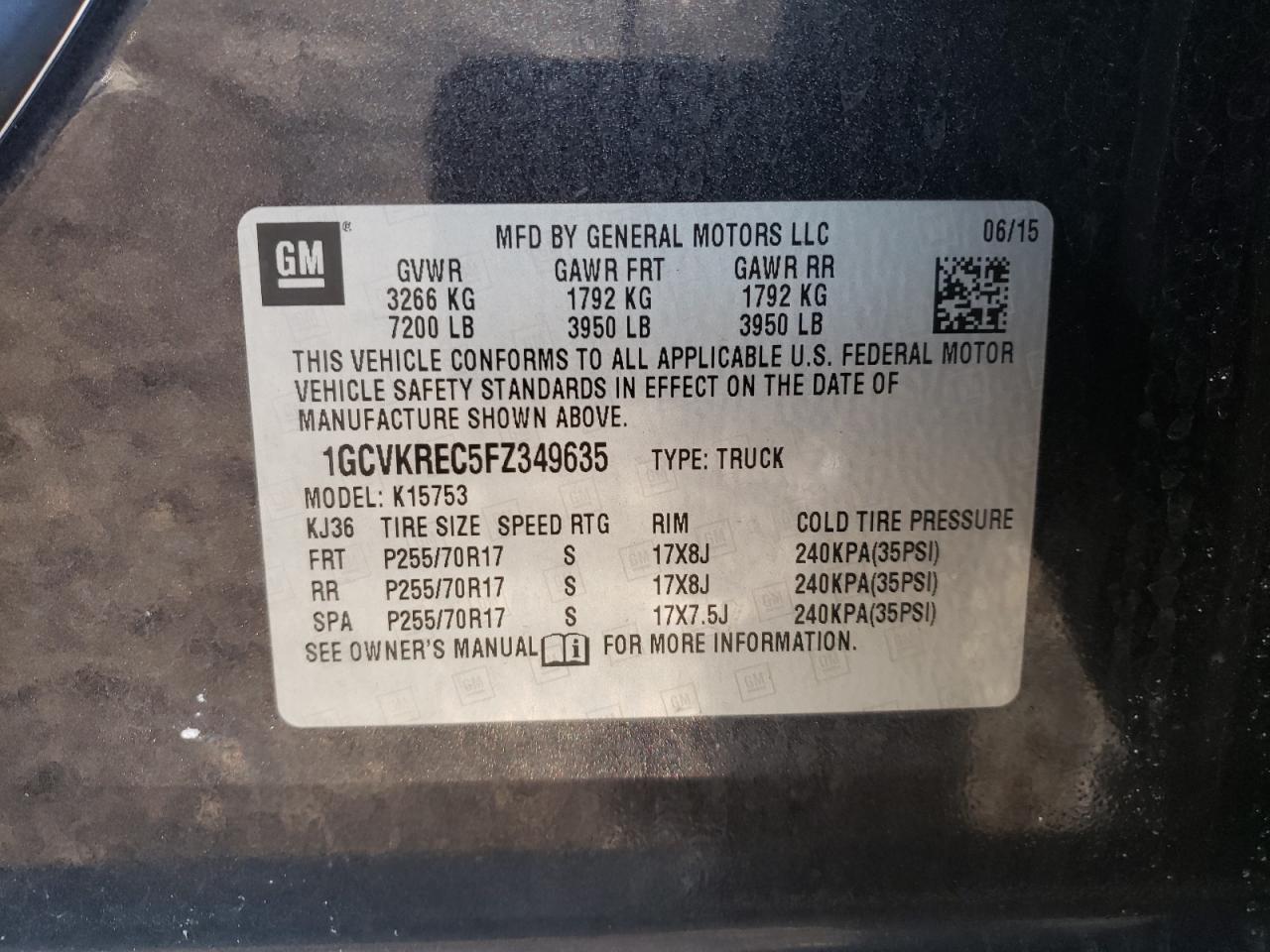 Photo 10 from auction – 2015 CHEVROLET SILVERADO with VIN 1GCVKREC5FZ349635