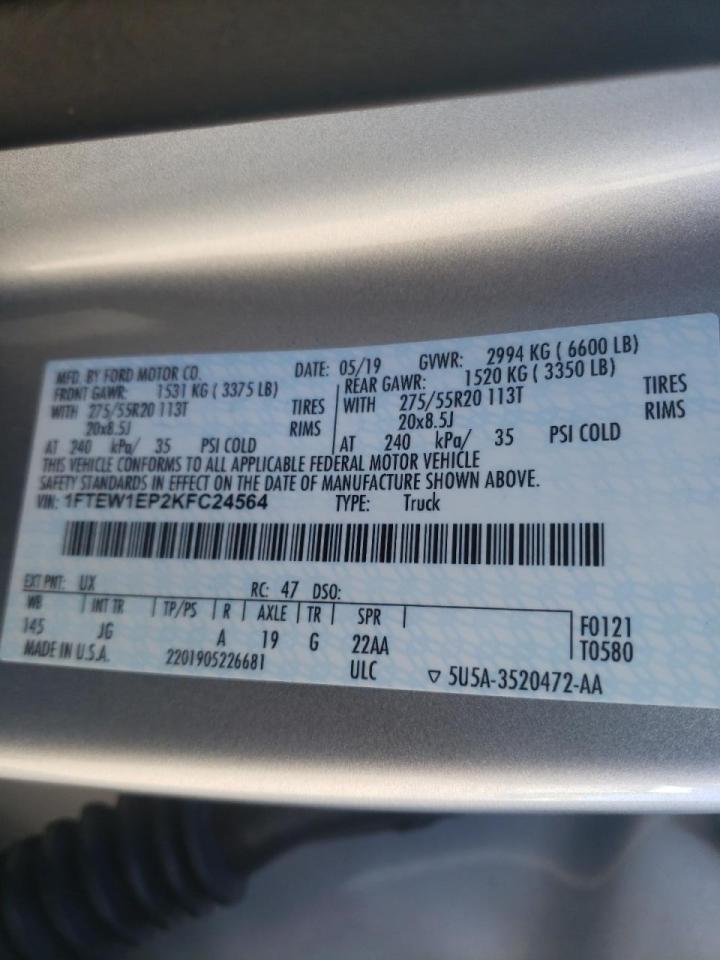Photo 10 from auction – 2019 FORD F150 SUPER with VIN 1FTEW1EP2KFC24564