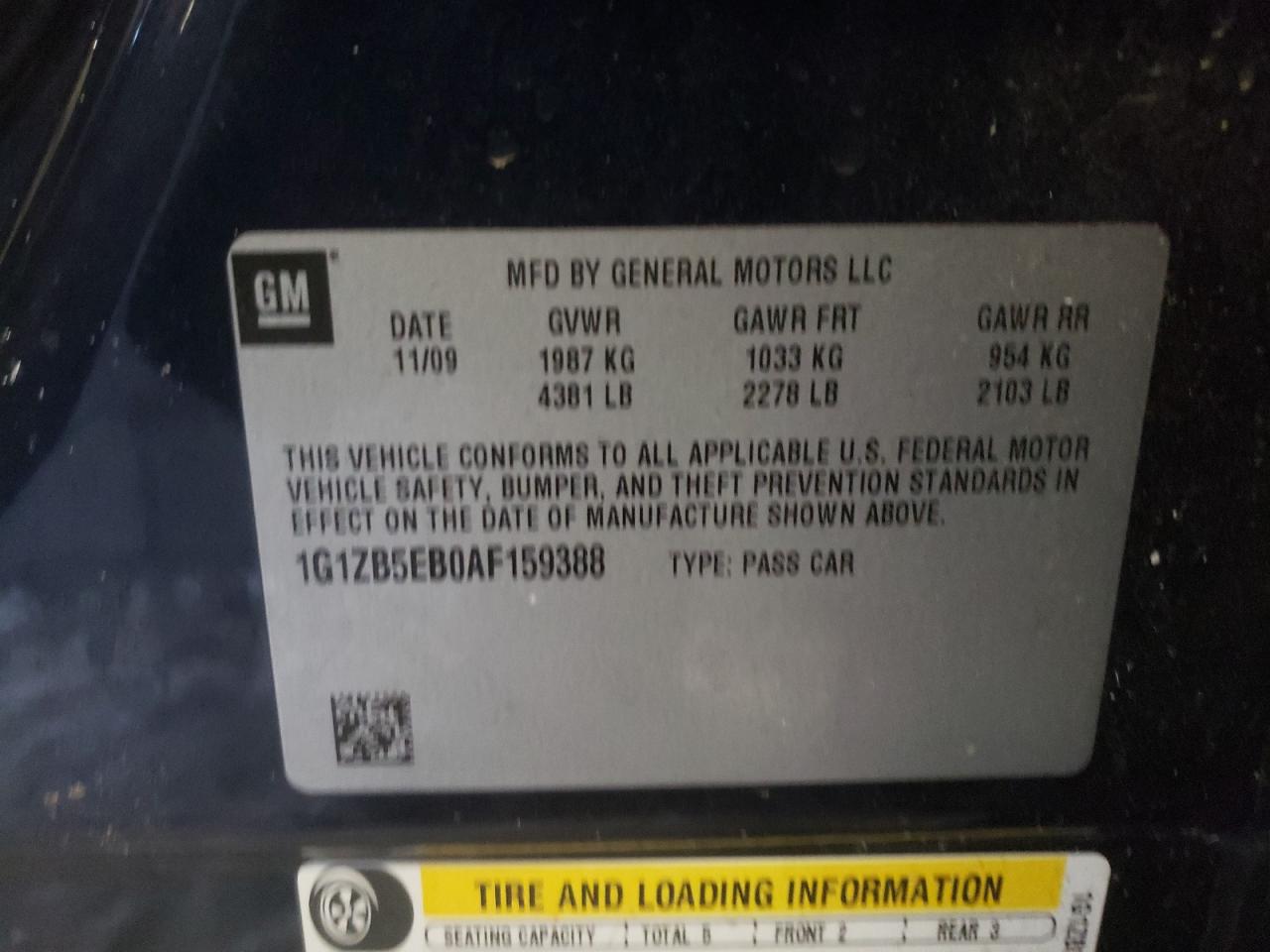 Photo 10 from auction – 2010 CHEVROLET MALIBU LS with VIN 1G1ZB5EB0AF159388