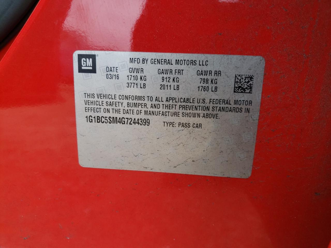 Photo 10 from auction – 2016 CHEVROLET CRUZE LS with VIN 1G1BC5SM4G7244399