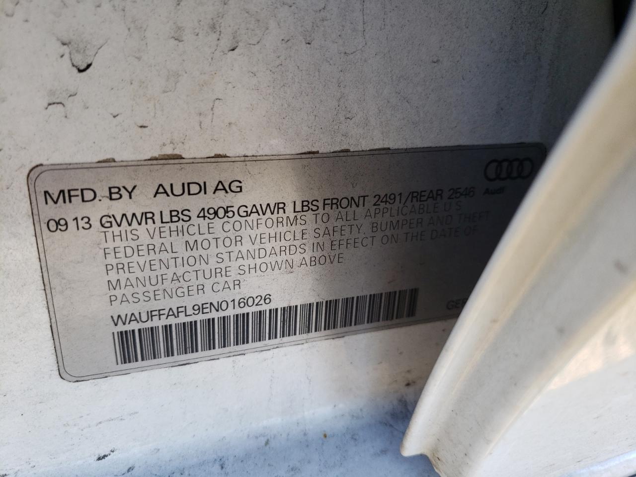 Photo 10 from auction – 2014 AUDI A4 PREMIUM with VIN WAUFFAFL9EN016026