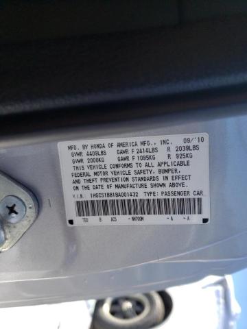 Photo 10 from auction – 2011 HONDA ACCORD EXL with VIN 1HGCS1B81BA001432