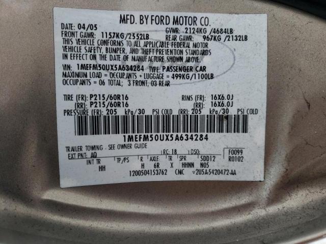 Photo 10 from auction – 2005 MERCURY SABLE GS with VIN 1MEFM50UX5A634284