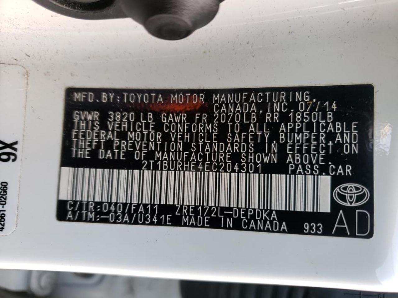 Photo 10 from auction – 2014 TOYOTA COROLLA L with VIN 2T1BURHE4EC204301