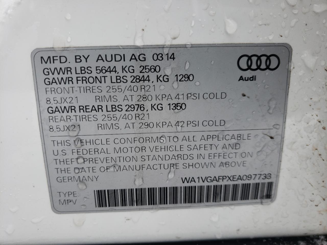 Photo 10 from auction – 2014 AUDI SQ5 PRESTI with VIN WA1VGAFPXEA097733