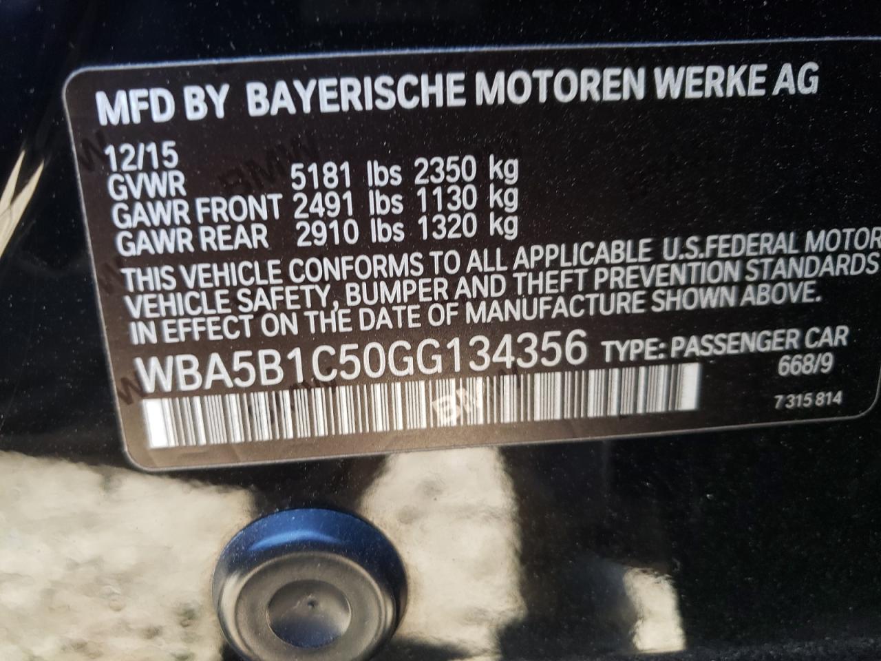 Photo 10 from auction – 2016 BMW 535 I with VIN WBA5B1C50GG134356