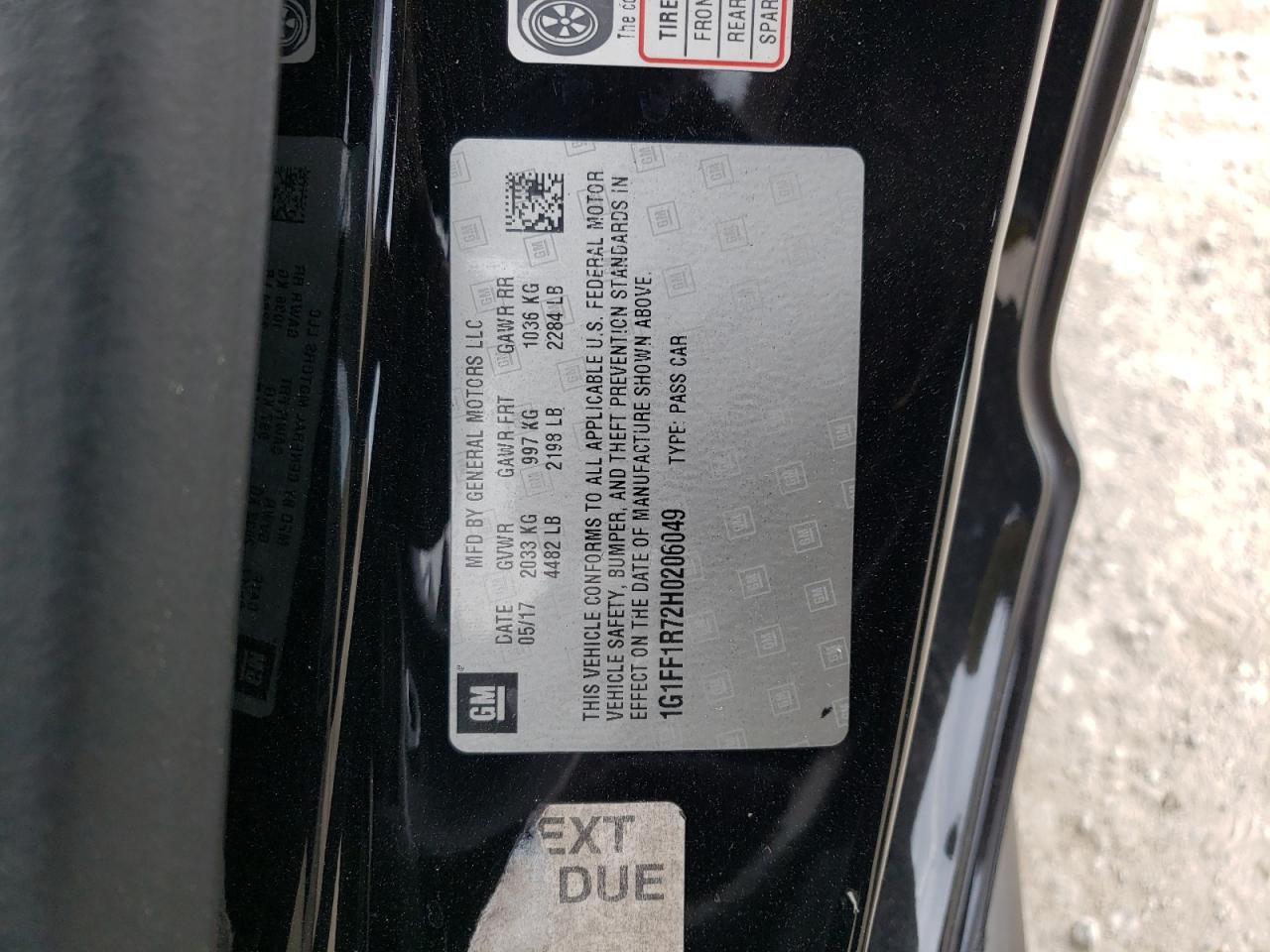 Photo 10 from auction – 2017 CHEVROLET CAMARO SS with VIN 1G1FF1R72H0206049