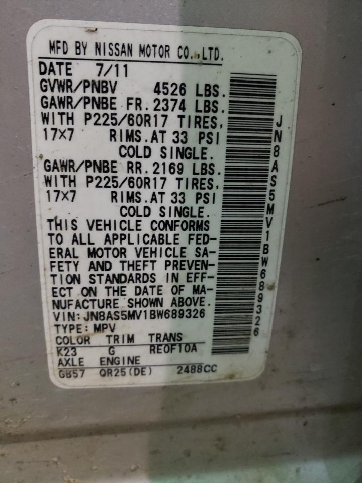 Photo 10 from auction – 2011 NISSAN ROGUE S with VIN JN8AS5MV1BW689326