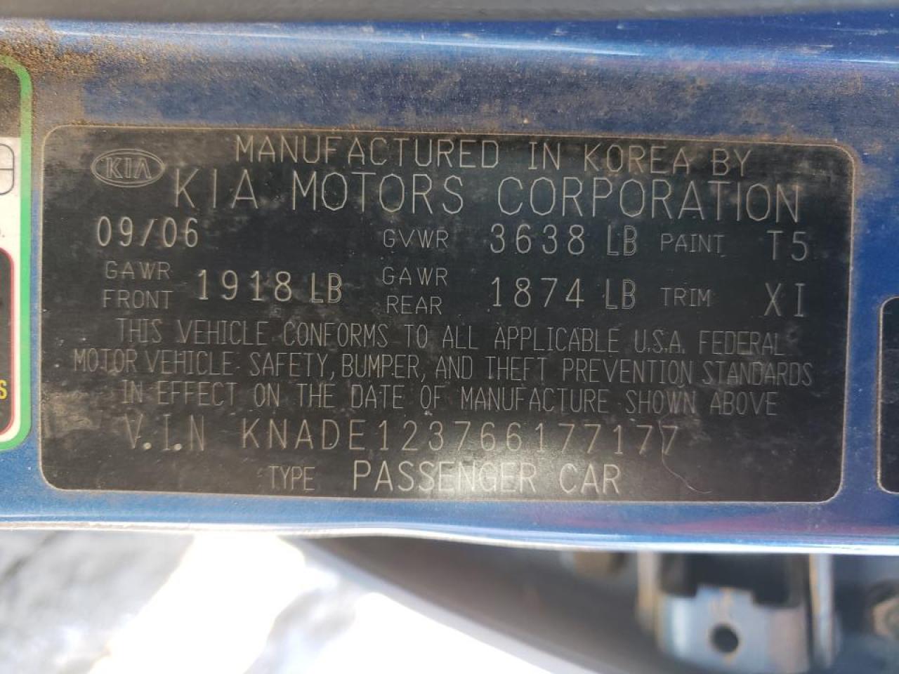 Photo 10 from auction – 2006 KIA RIO with VIN KNADE123766177177