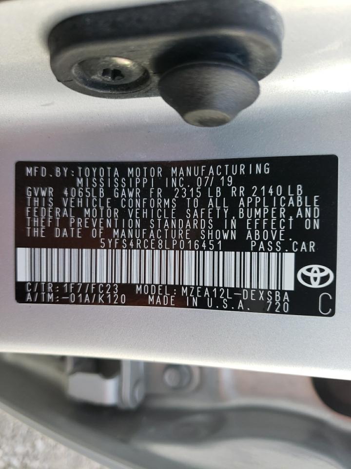 Photo 10 from auction – 2020 TOYOTA COROLLA SE with VIN 5YFS4RCE8LP016451