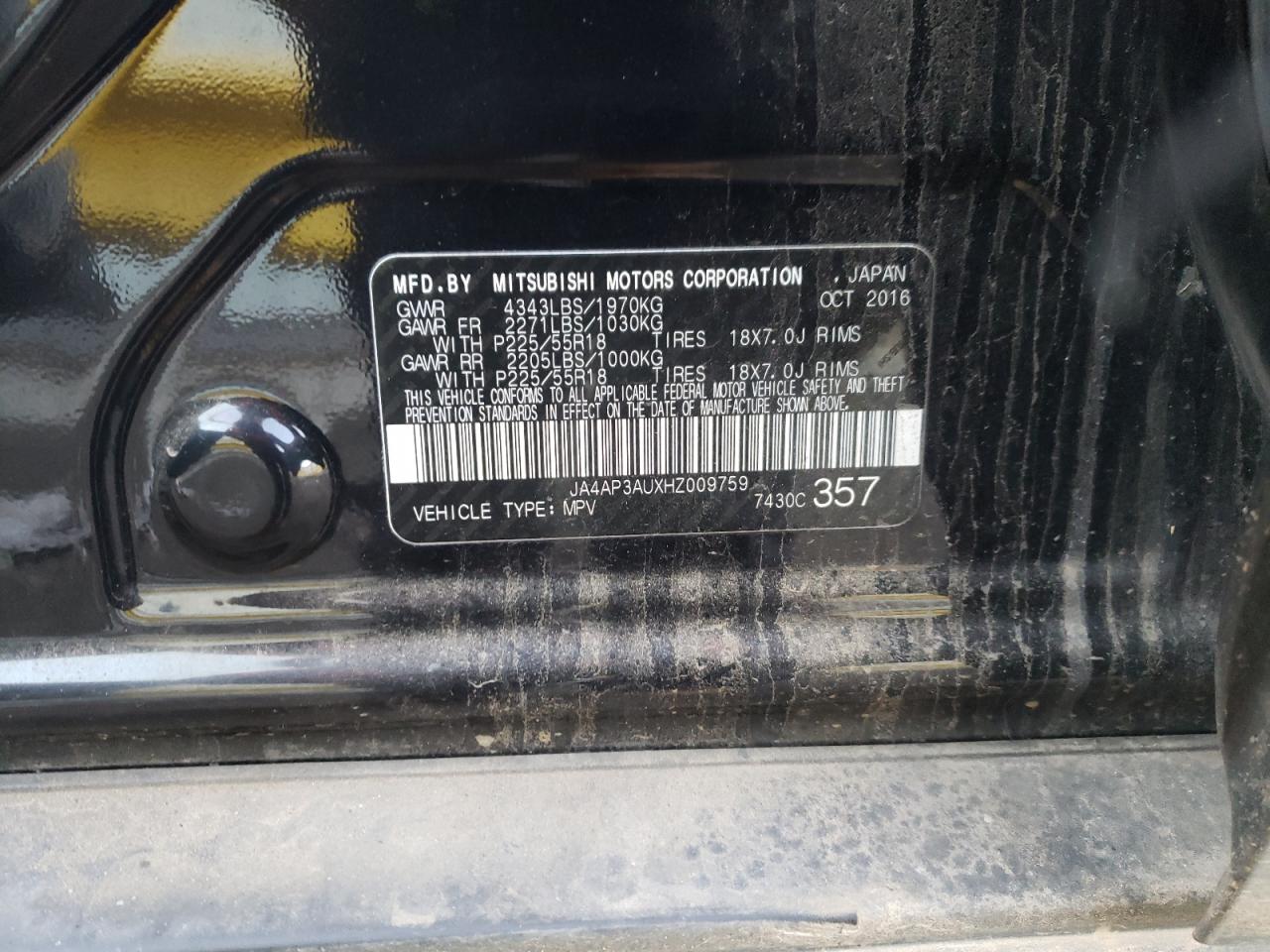 Photo 10 from auction – 2017 MITSUBISHI OUTLANDER with VIN JA4AP3AUXHZ009759