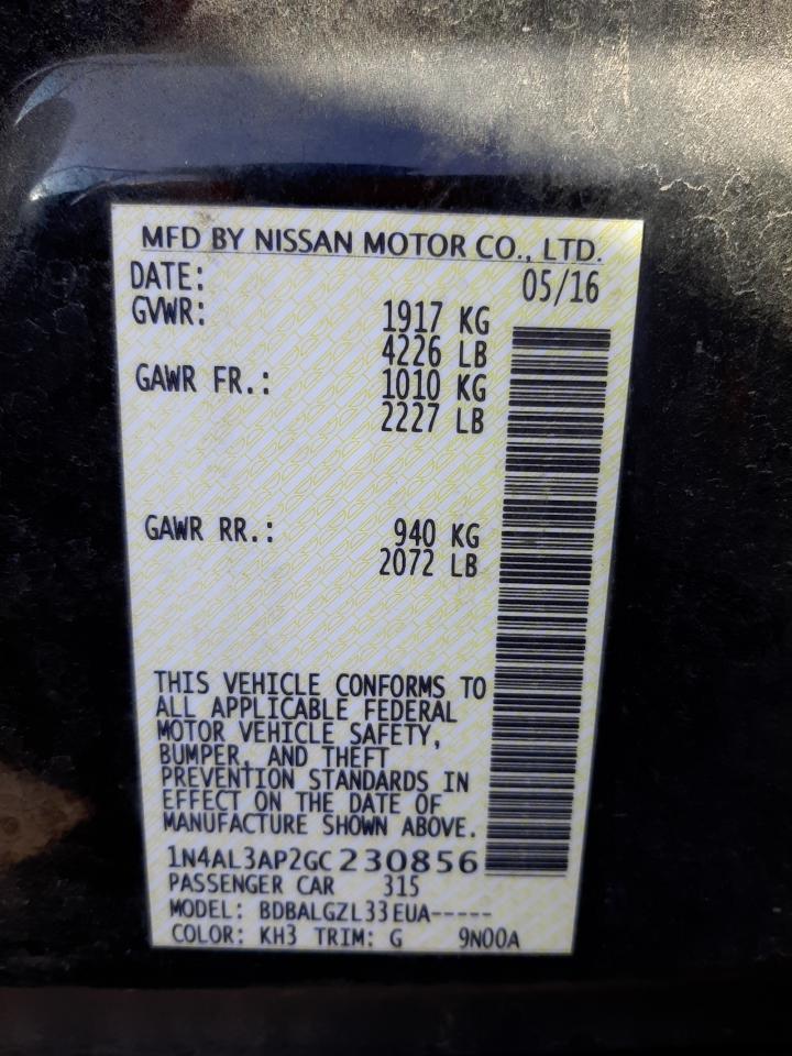 Photo 10 from auction – 2016 NISSAN ALTIMA 2.5 with VIN 1N4AL3AP2GC230856