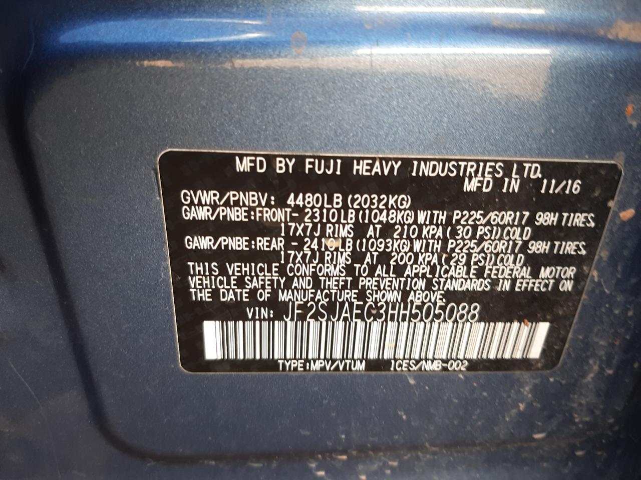 Photo 10 from auction – 2017 SUBARU FORESTER 2 with VIN JF2SJAEC3HH505088