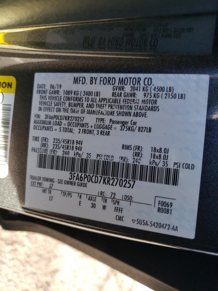 Photo 10 from auction – 2019 FORD FUSION SEL with VIN 3FA6P0CD7KR270257