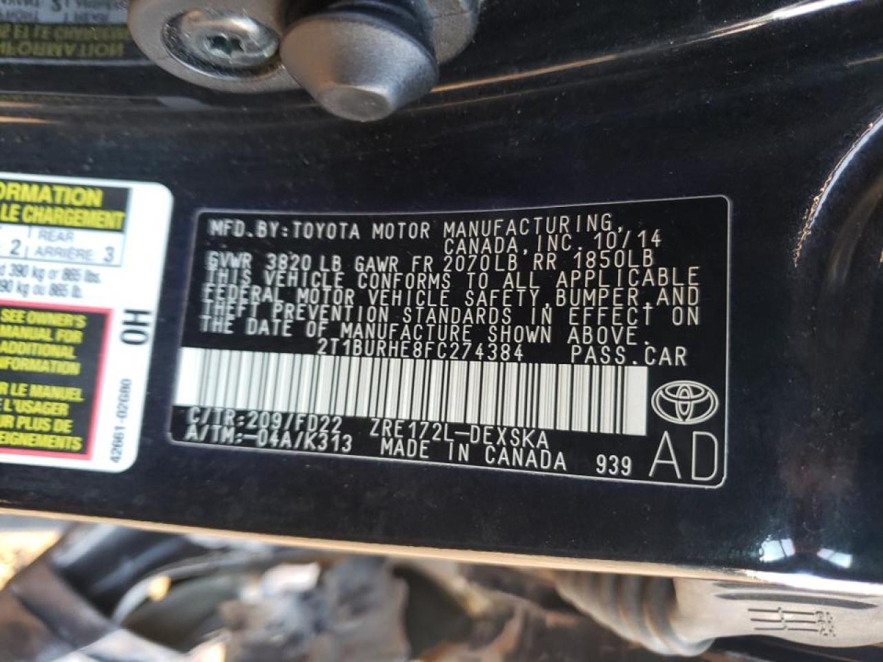 Photo 10 from auction – 2015 TOYOTA COROLLA L with VIN 2T1BURHE8FC274384