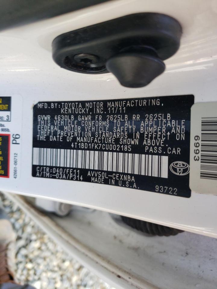 Photo 10 from auction – 2012 TOYOTA CAMRY HYBR with VIN 4T1BD1FK7CU002185