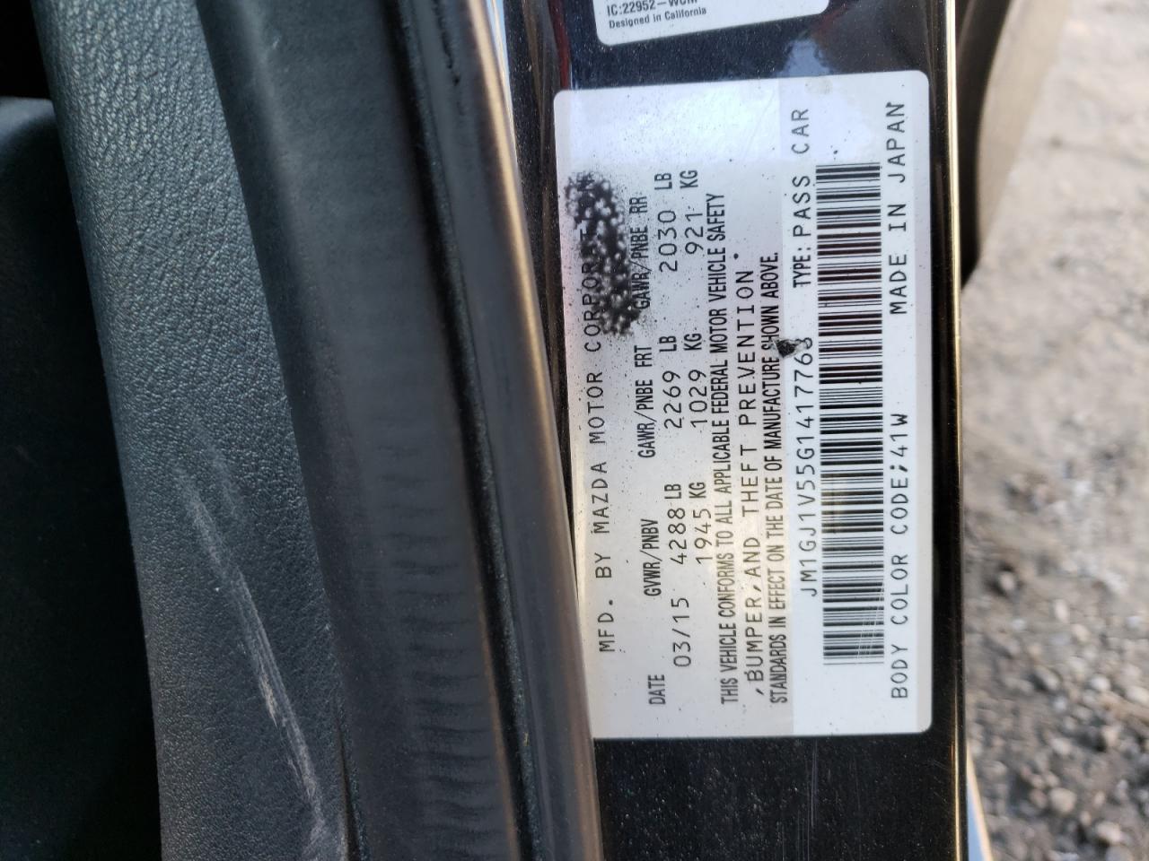 Photo 10 from auction – 2016 MAZDA 6 TOURING with VIN JM1GJ1V55G1417768