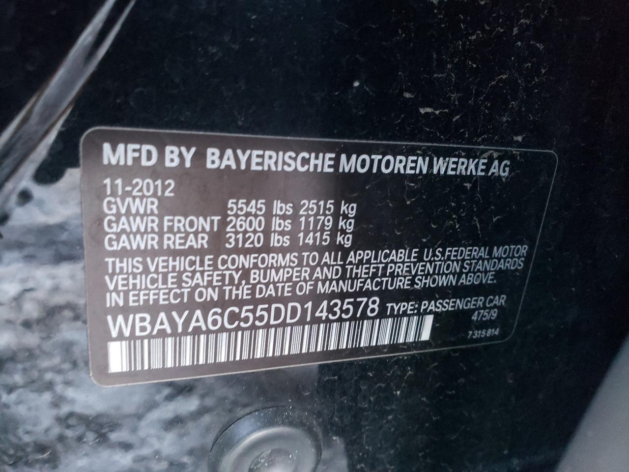Photo 10 from auction – 2013 BMW 740 I with VIN WBAYA6C55DD143578