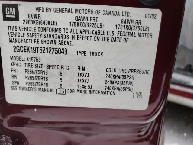 Photo 10 from auction – 2002 CHEVROLET SILVERADO with VIN 2GCEK19T621275043
