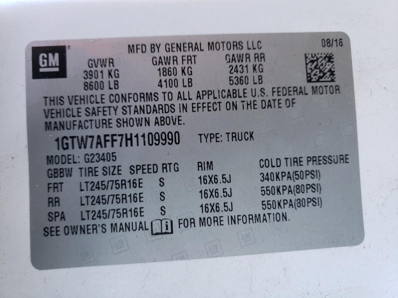 Photo 10 from auction – 2017 GMC SAVANA G25 with VIN 1GTW7AFF7H1109990