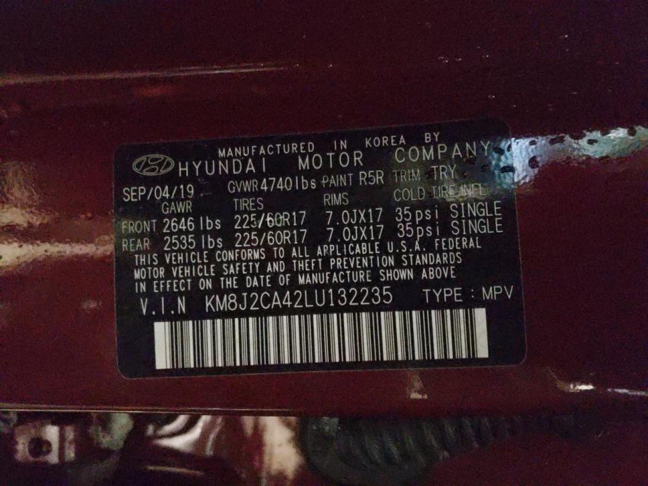 Photo 10 from auction – 2020 HYUNDAI TUCSON SE with VIN KM8J2CA42LU132235