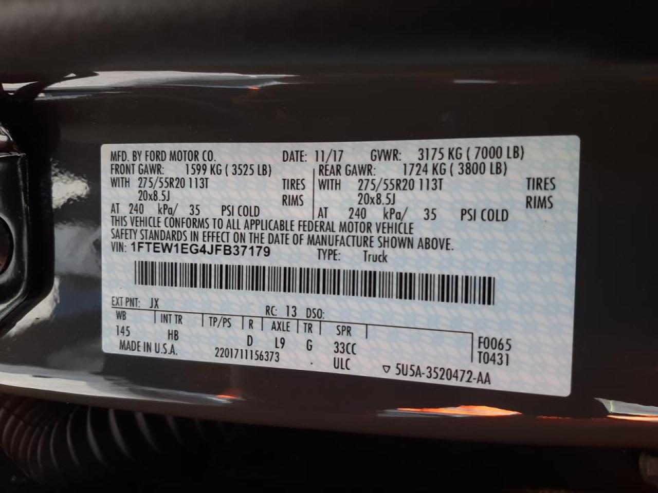 Photo 10 from auction – 2018 FORD F150 SUPER with VIN 1FTEW1EG4JFB37179