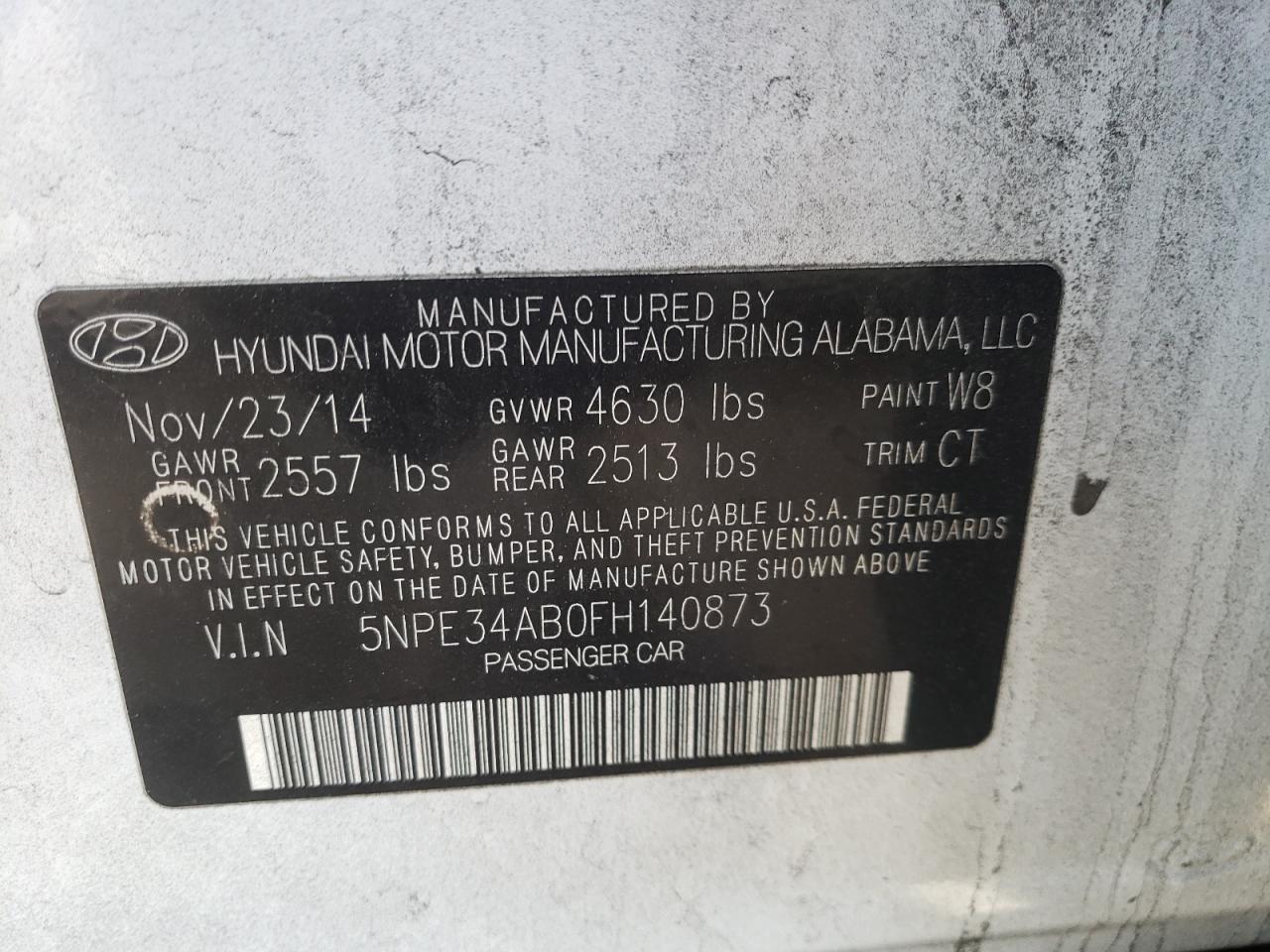 Photo 10 from auction – 2015 HYUNDAI SONATA SPO with VIN 5NPE34AB0FH140873