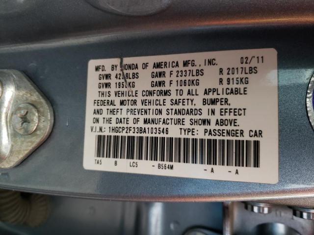 Photo 10 from auction – 2011 HONDA ACCORD LX with VIN 1HGCP2F33BA103546