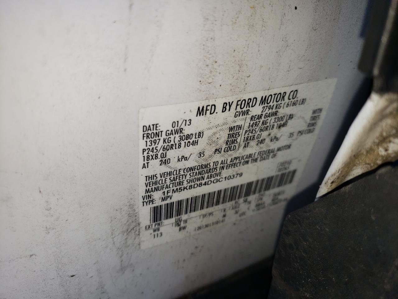 Foto 10 de la subasta – 2013 FORD EXPLORER X con VIN 1FM5K8D84DGC10379