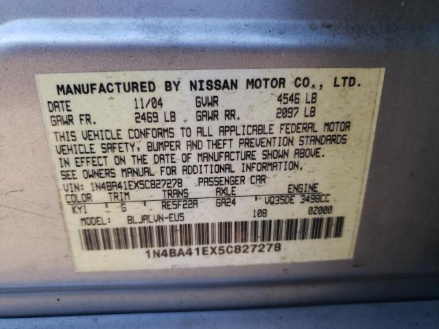 Photo 10 from auction – 2005 NISSAN MAXIMA SE with VIN 1N4BA41EX5C827278
