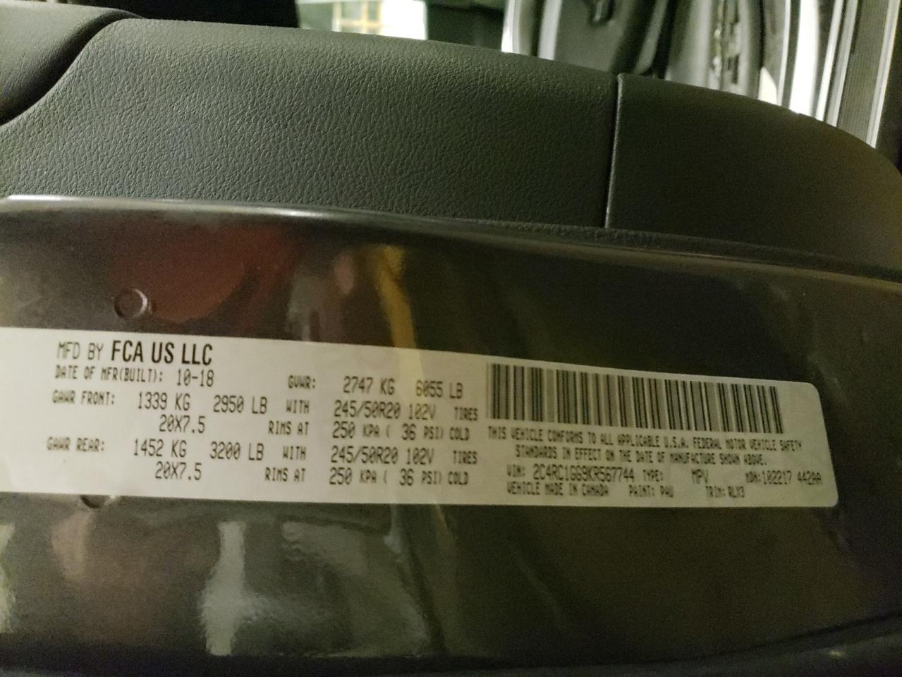 Photo 10 from auction – 2019 CHRYSLER PACIFICA L with VIN 2C4RC1GG9KR567744