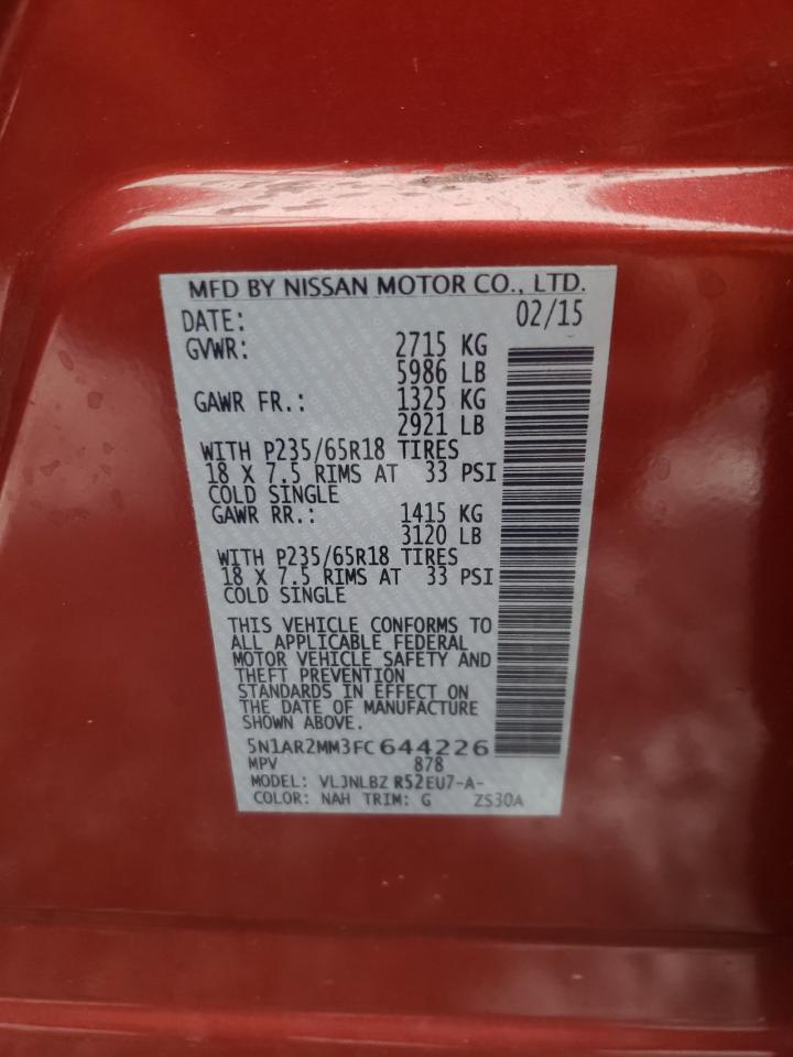 Photo 10 from auction – 2015 NISSAN PATHFINDER with VIN 5N1AR2MM3FC644226