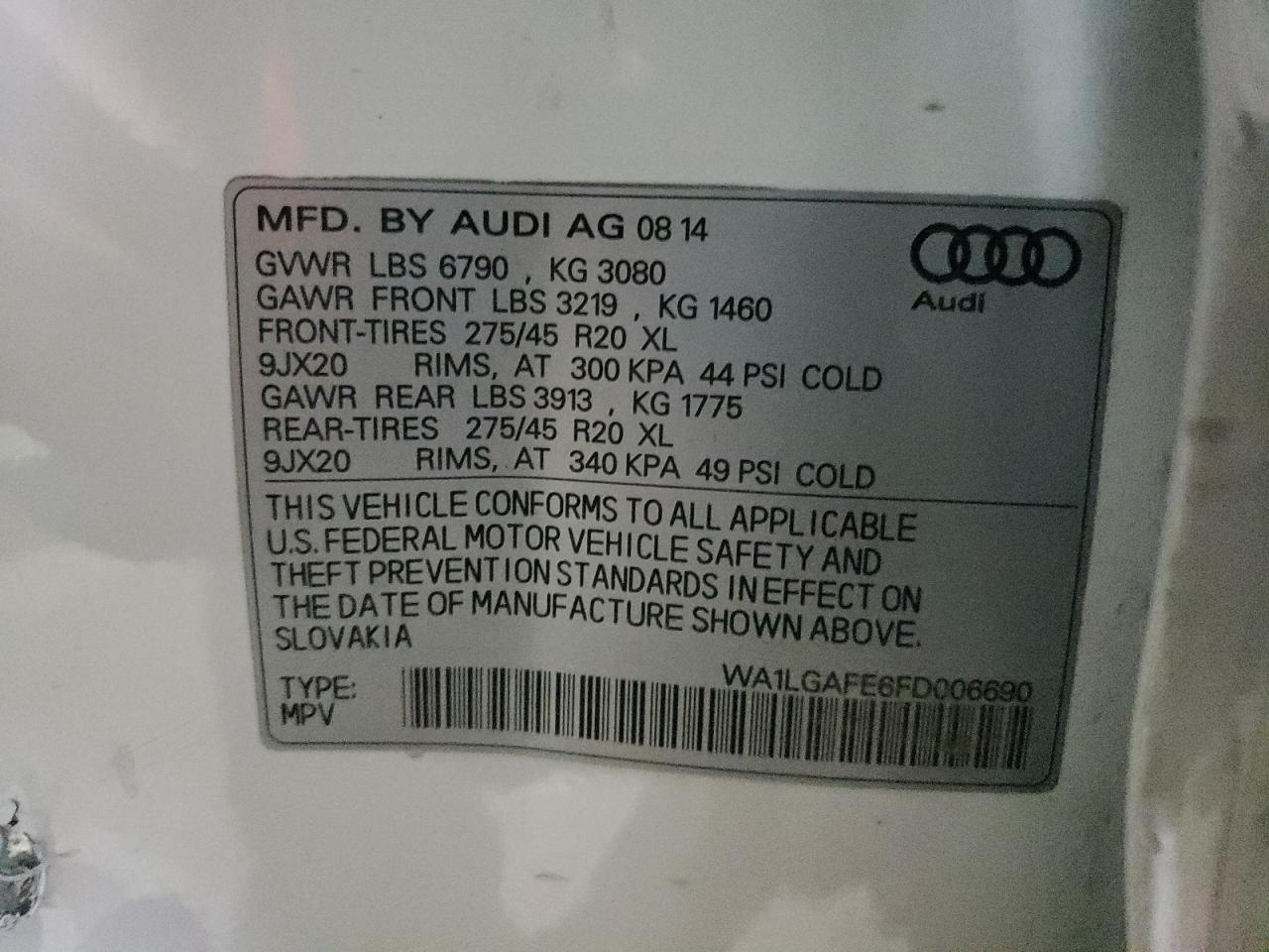 Photo 10 from auction – 2015 AUDI Q7 PREMIUM with VIN WA1LGAFE6FD006690
