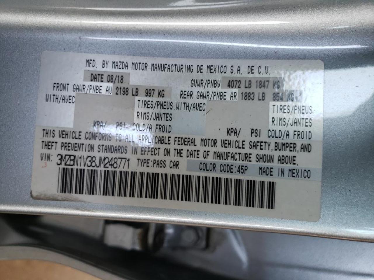Photo 10 from auction – 2018 MAZDA 3 TOURING with VIN 3MZBN1V38JM248771