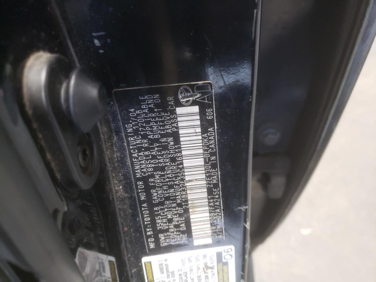 Photo 10 from auction – 2005 TOYOTA COROLLA CE with VIN 2T1BR32E35C416811