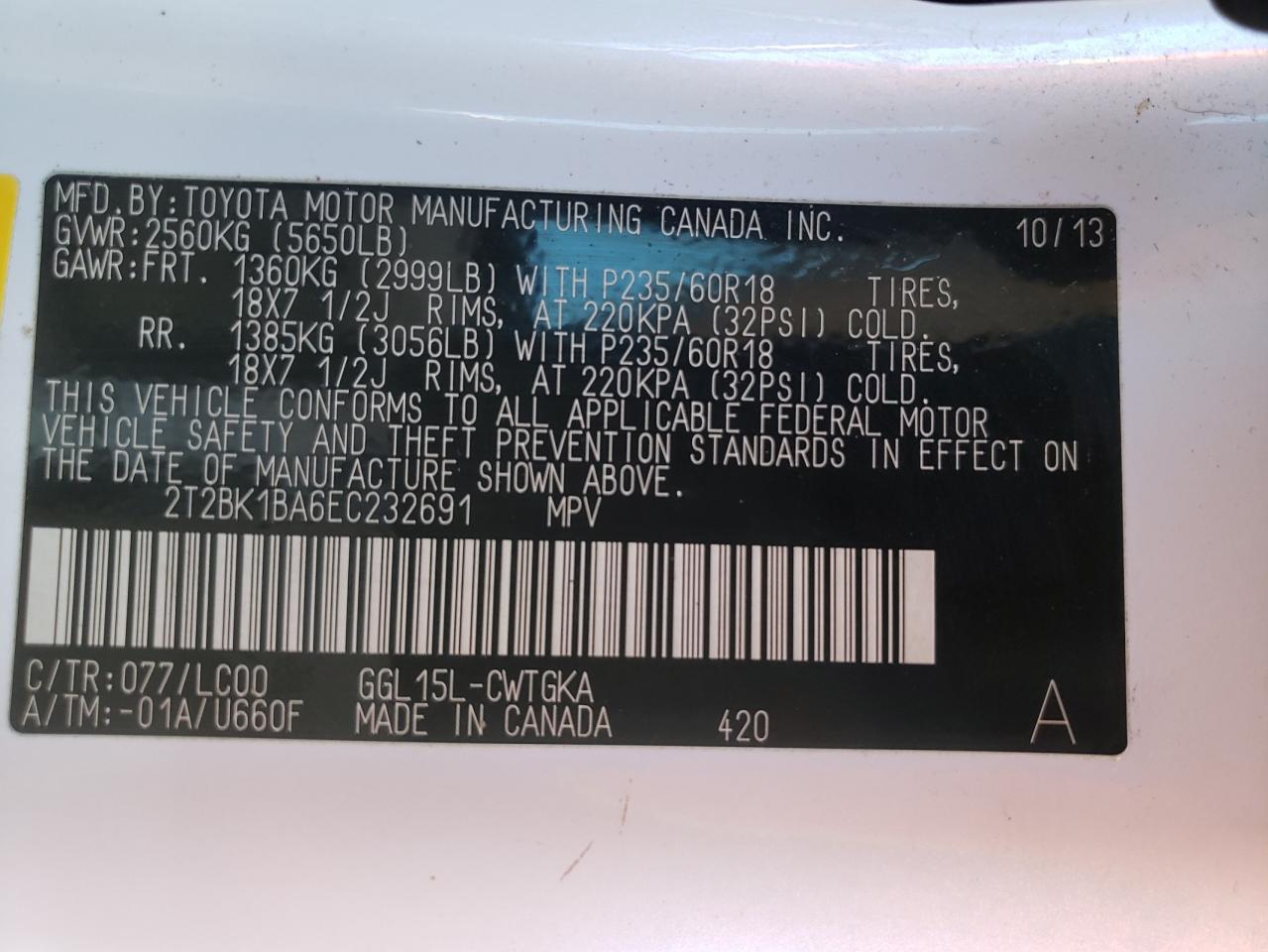 Photo 10 from auction – 2014 LEXUS RX 350 BAS with VIN 2T2BK1BA6EC232691