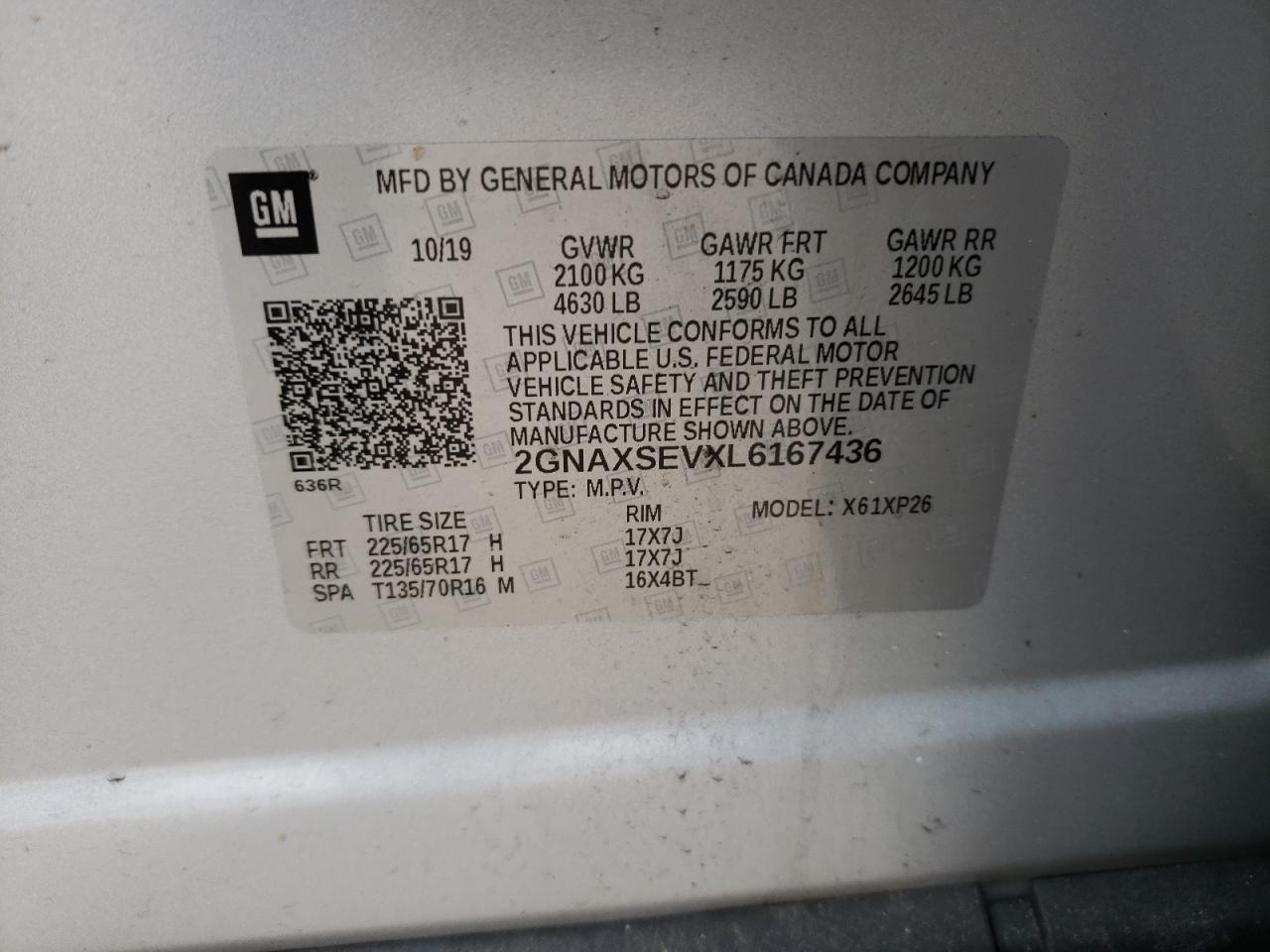 Photo 10 from auction – 2020 CHEVROLET EQUINOX LS with VIN 2GNAXSEVXL6167436