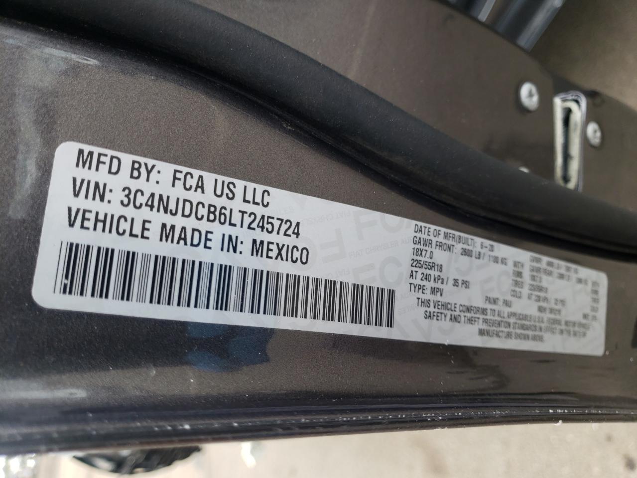 Photo 10 from auction – 2020 JEEP COMPASS LI with VIN 3C4NJDCB6LT245724